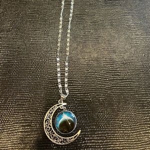 New blue Colorful nebula milky way Moon galaxy Crescent celestial necklace